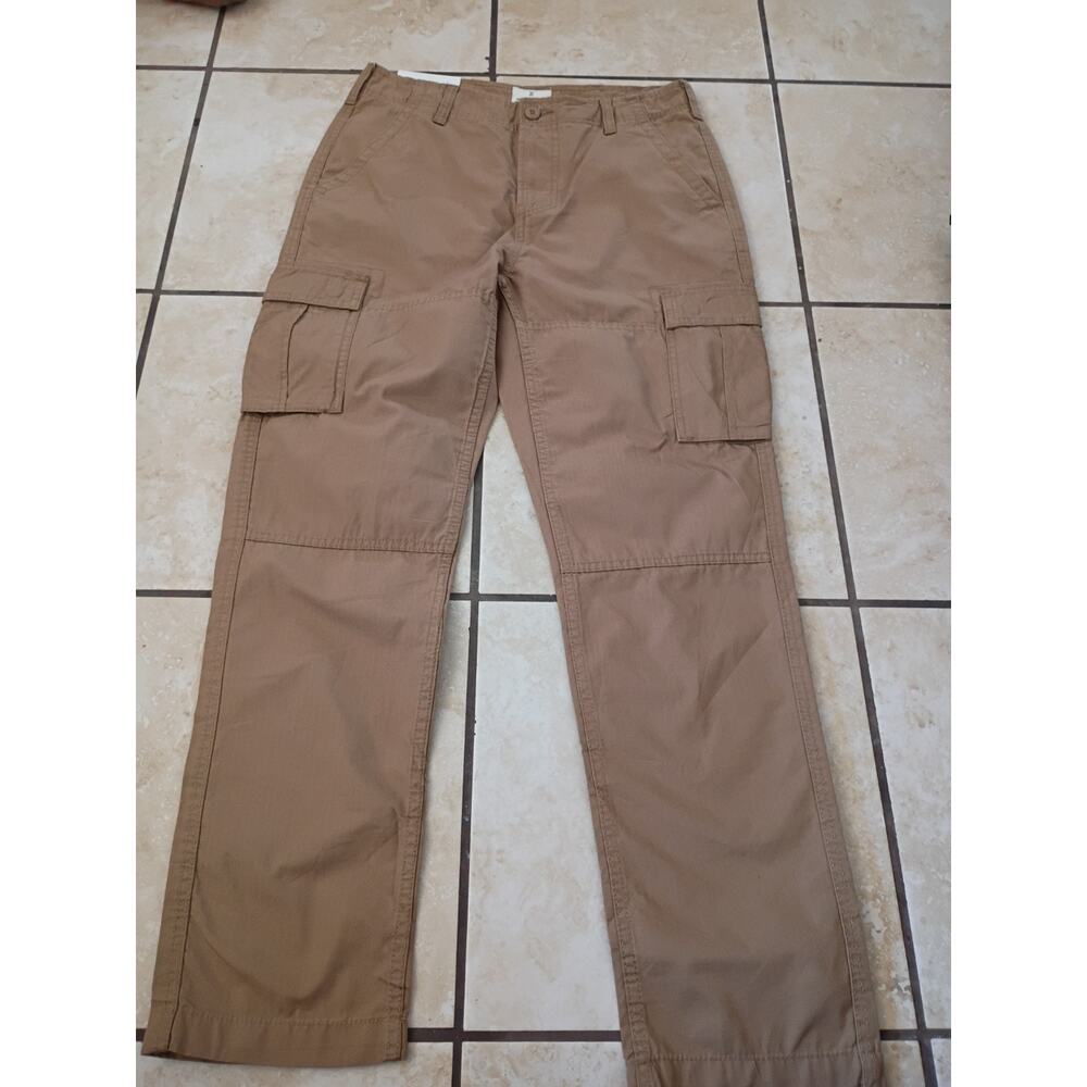 NEW Mutual Weave Cargo Pants Men 30x30 Brown Relaxed Taper Ripstop Cotton